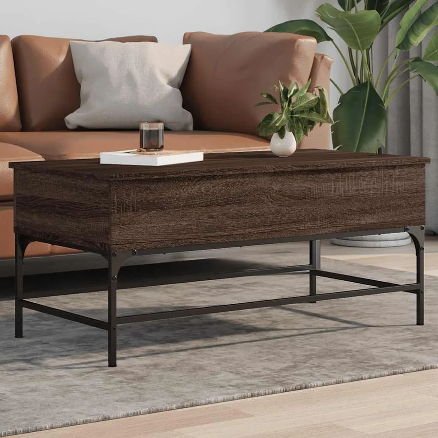 Table basse chêne marron 100x50x45cm bois d'ingénierie et métal