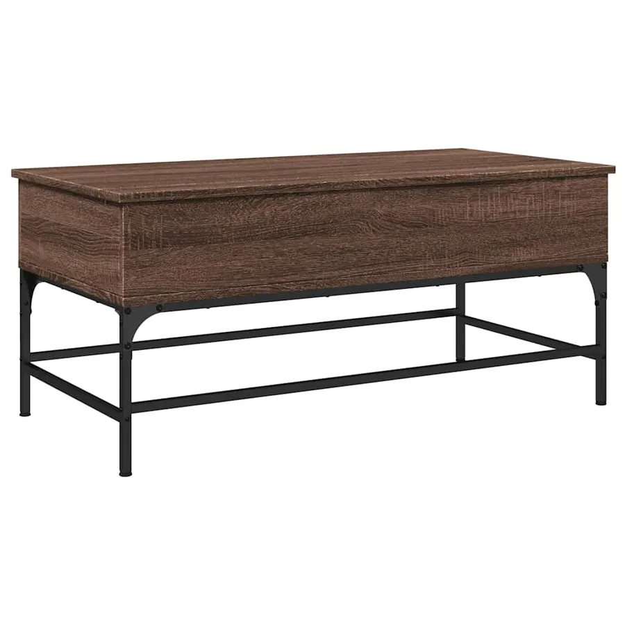 Table basse chêne marron 100x50x45cm bois d'ingénierie et métal - 2
