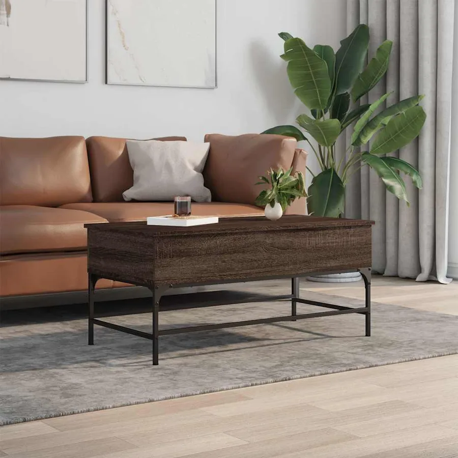 Table basse chêne marron 100x50x45cm bois d'ingénierie et métal - 3