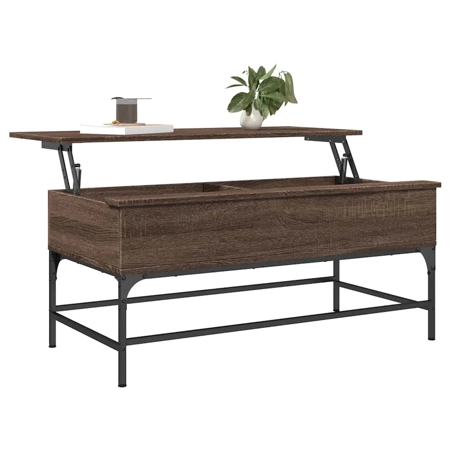 Table basse chêne marron 100x50x45cm bois d'ingénierie et métal - 4