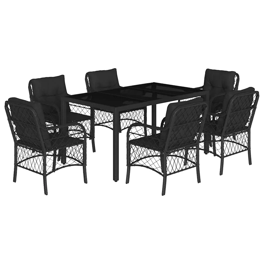 Ensemble à manger de jardin coussins 7pcs Noir Résine tressée - 2
