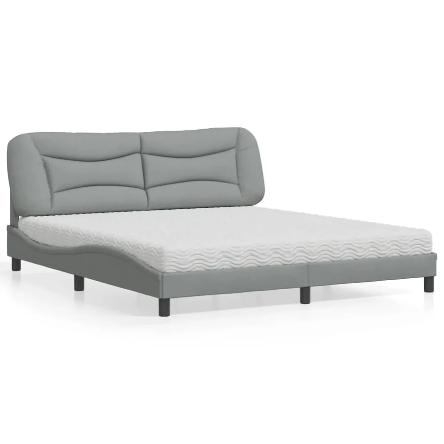 Lit avec matelas Hvar gris clair 180x200 cm tissu