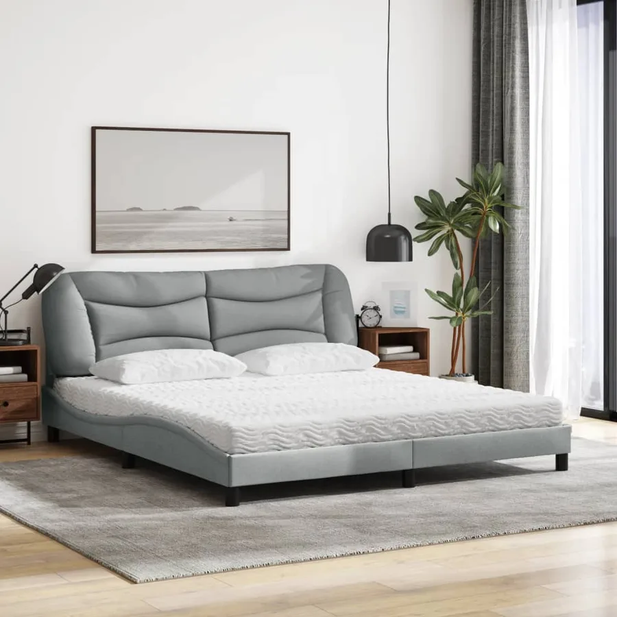 Lit avec matelas Hvar gris clair 180x200 cm tissu - 3