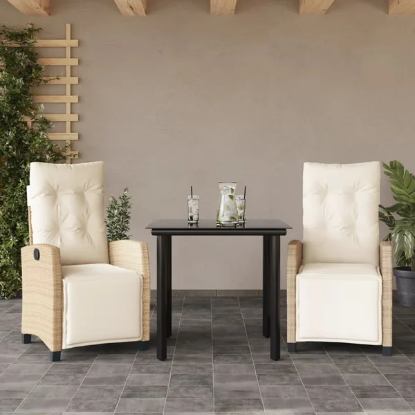 Ensemble à manger de jardin et coussins 3 pcs Beige poly rotin