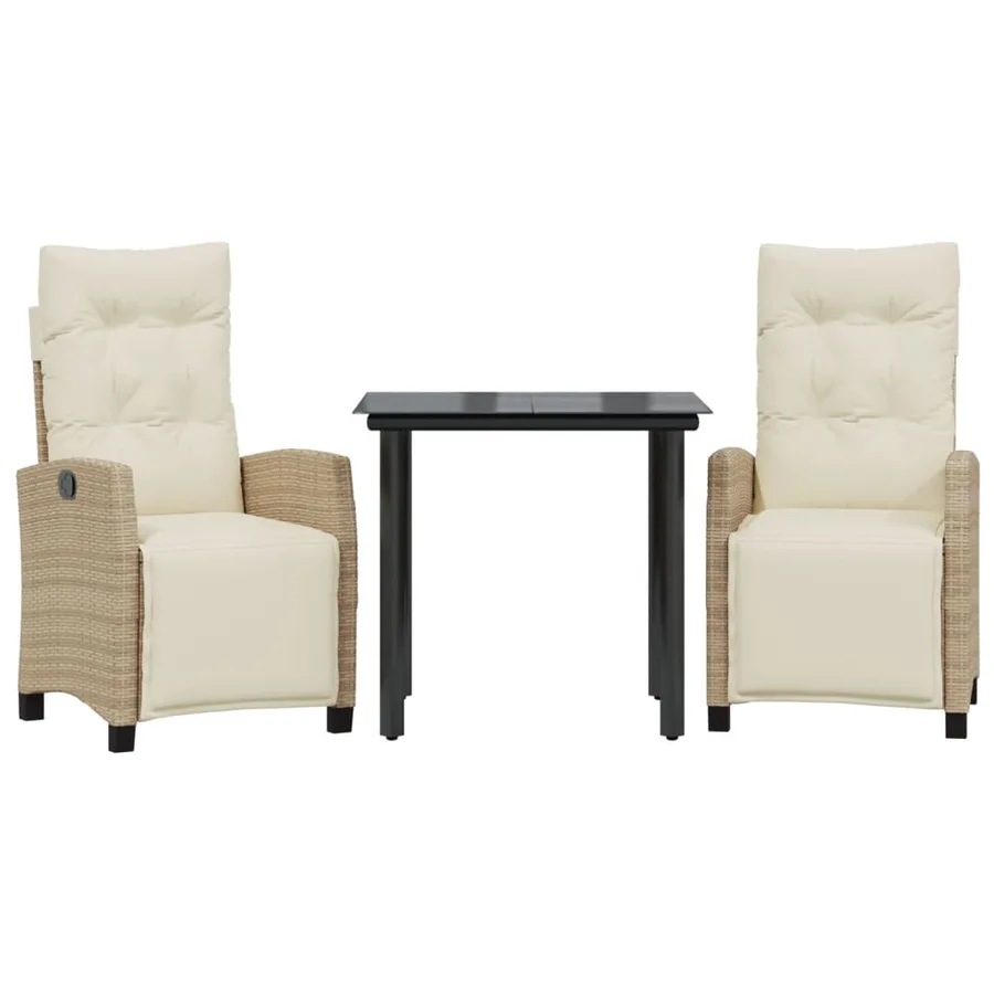 Ensemble à manger de jardin et coussins 3 pcs Beige poly rotin - 2