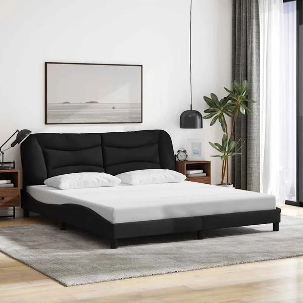 Cadre de lit sans matelas Hvar noir 180x200 cm tissu