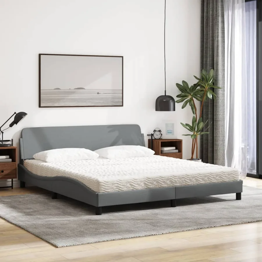 Lit avec matelas Dover gris clair 180x200 cm tissu - 3