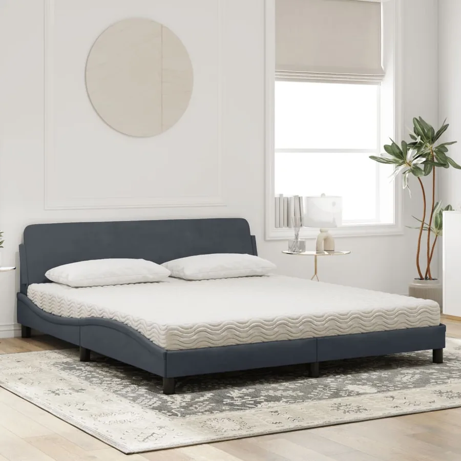 Lit avec matelas Dover gris foncé 180x200 cm velours - 3