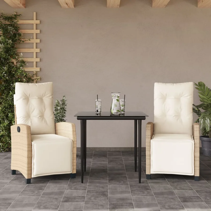 Ensemble à manger de jardin et coussins 3 pcs Beige poly rotin