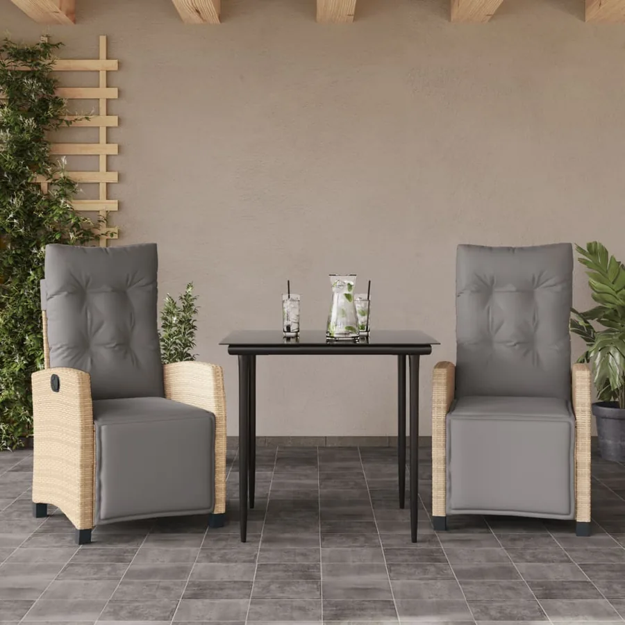 Ensemble à manger de jardin et coussins 3 pcs mélange beige