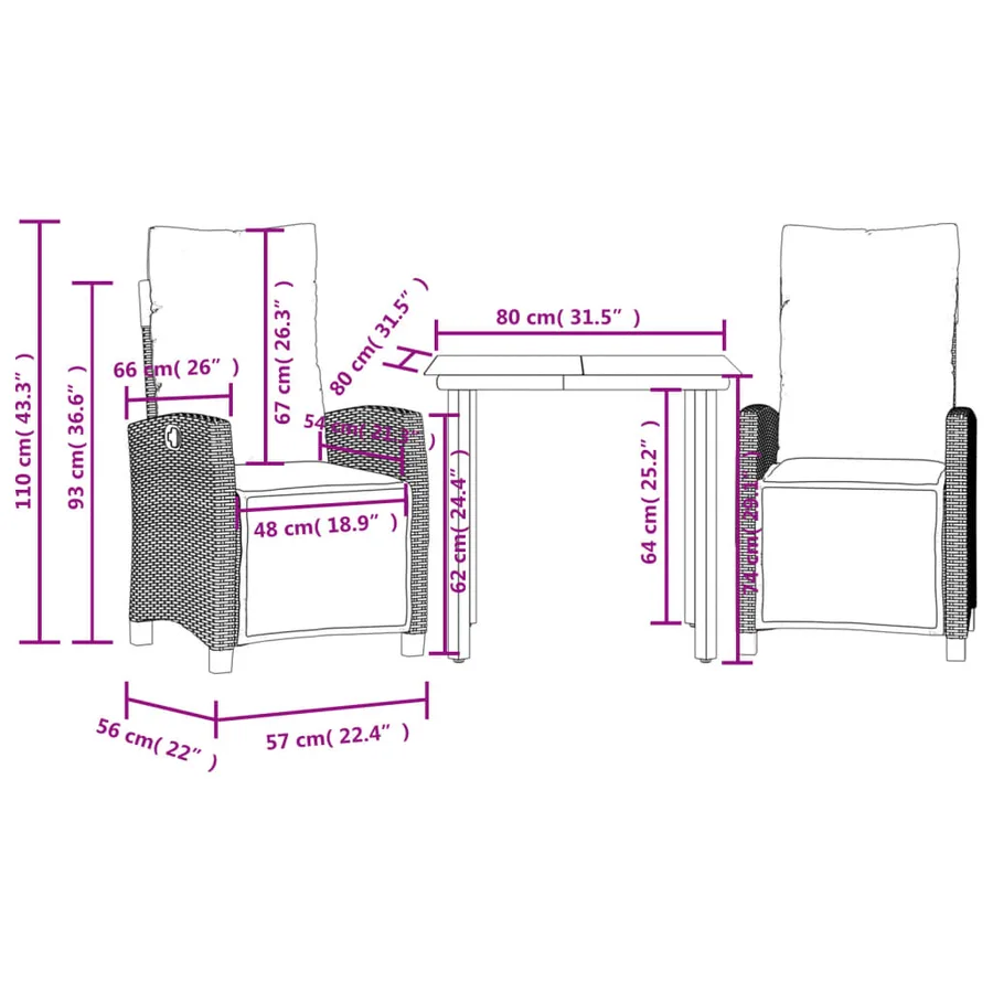 Ensemble à manger de jardin et coussins 3 pcs mélange beige - 9