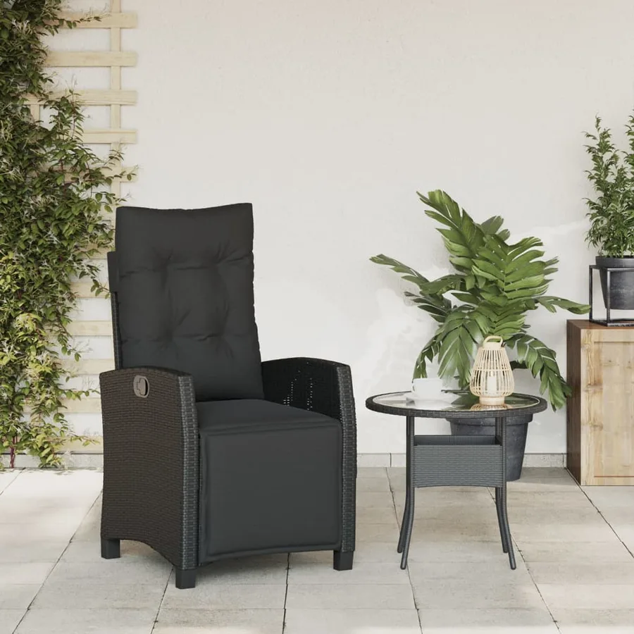 Chaise inclinable de jardin et repose-pied noir résine tressée - 3