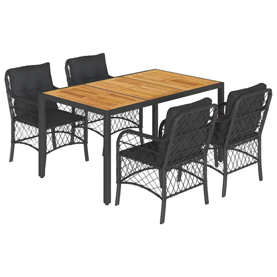 Ensemble à manger de jardin coussins 5pcs Noir Résine tressée - 2