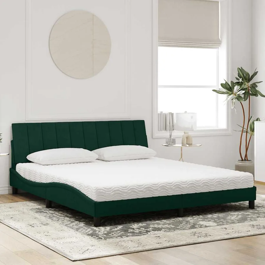 Lit avec matelas Hanko vert foncé 180x200 cm velours - 3