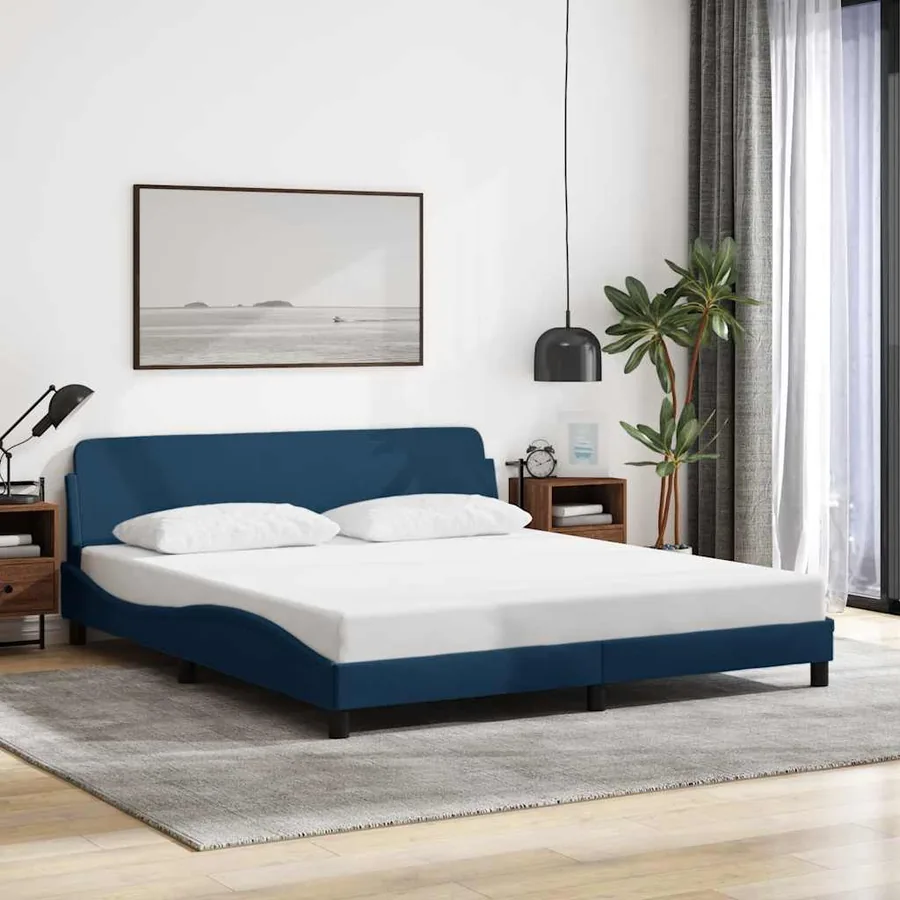 Cadre de lit avec tête de lit Dover bleu 180x200cm tissu