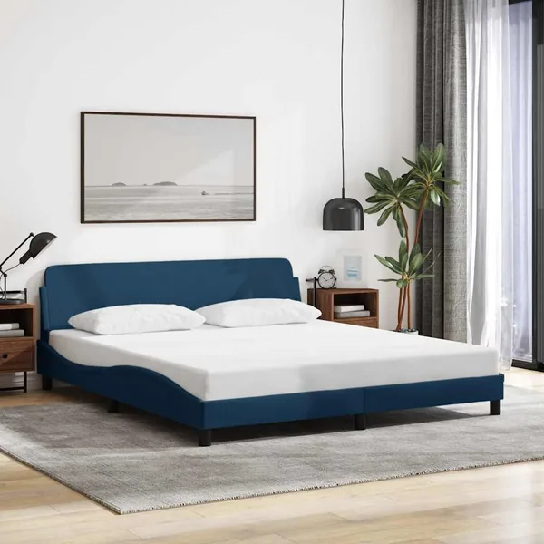 Cadre de lit avec tête de lit Dover bleu 180x200cm tissu