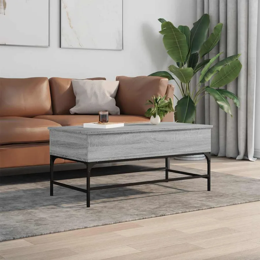 Table basse sonoma gris 100x50x45 cm bois d'ingénierie et métal - 3