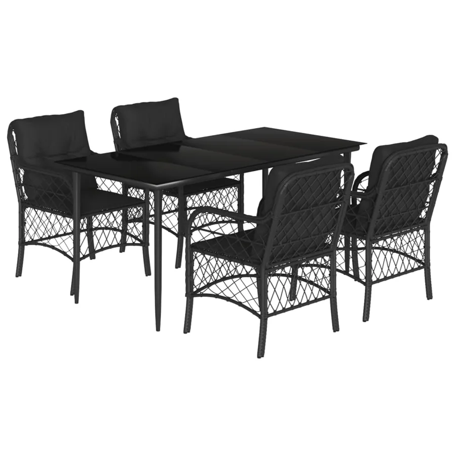 Ensemble à manger de jardin coussins 5pcs Noir Résine tressée - 2
