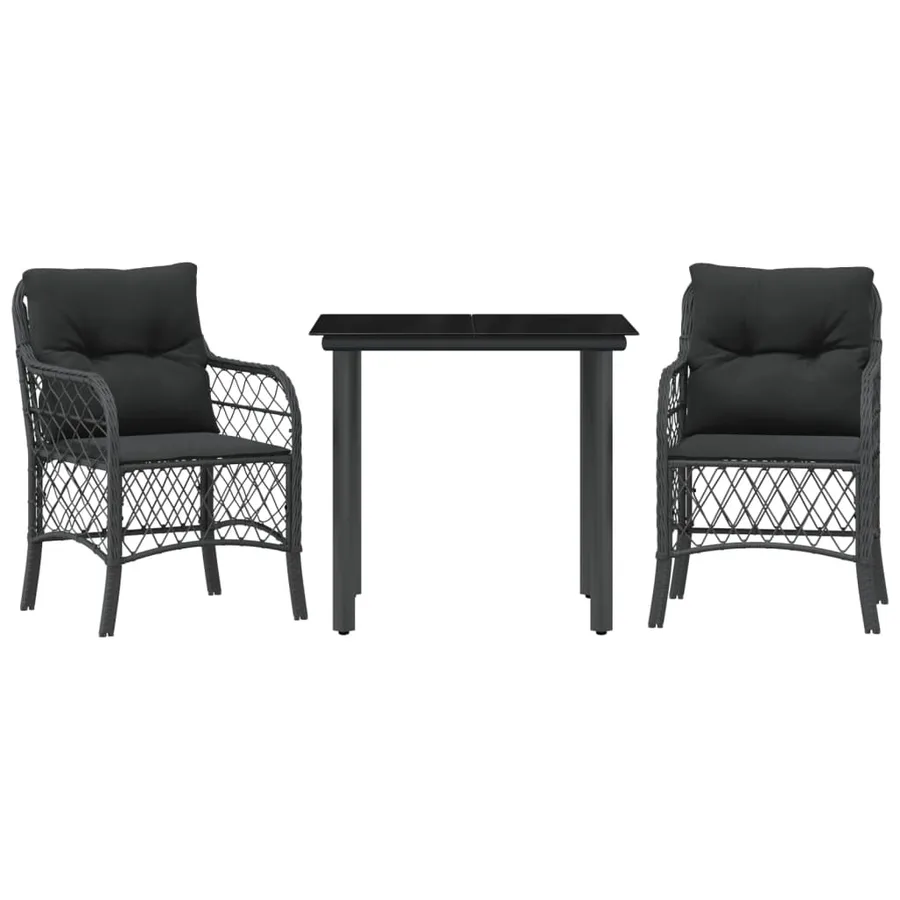 Ensemble de bistro 3 pcs avec coussins noir résine tressée - 2