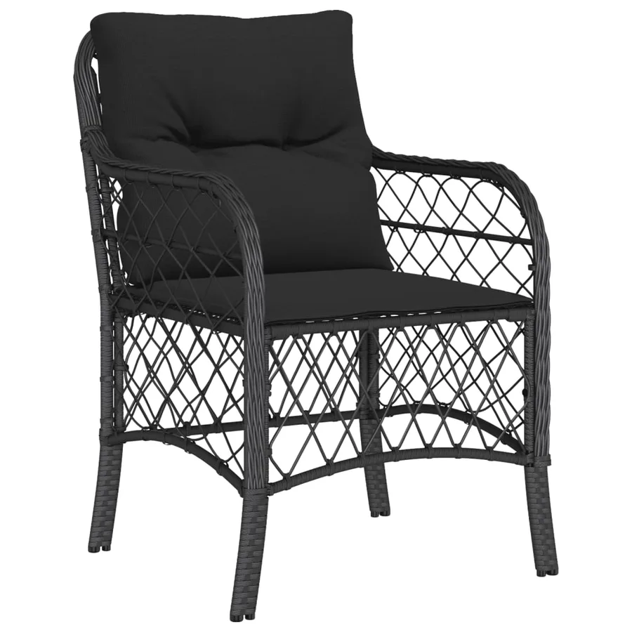 Ensemble de bistro 3 pcs avec coussins noir résine tressée - 3