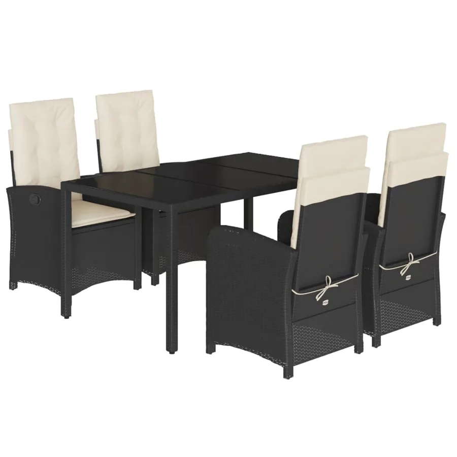 Ensemble à manger de jardin coussins 5pcs Noir Résine tressée - 2