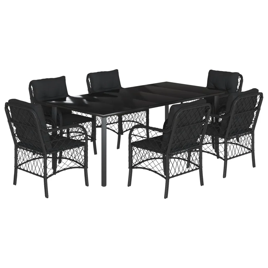 Ensemble à manger de jardin coussins 7pcs Noir Résine tressée - 2