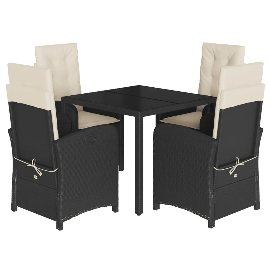 Ensemble à manger de jardin coussins 5pcs Noir Résine tressée - 2