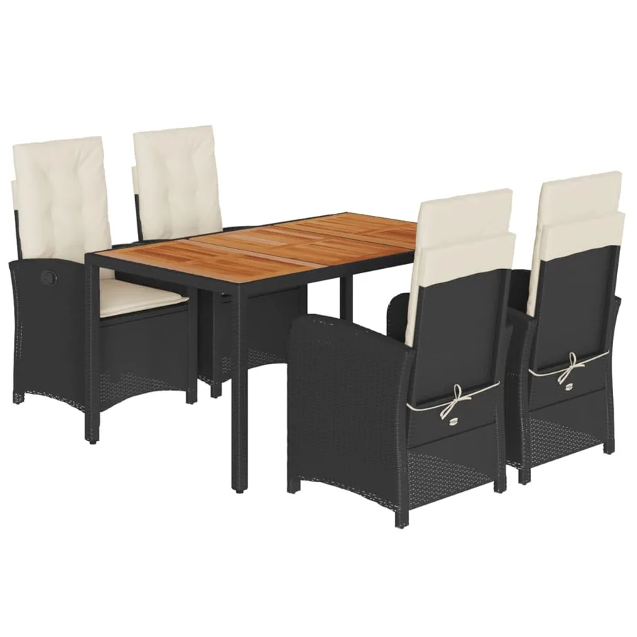 Ensemble à manger de jardin coussins 5pcs Noir Résine tressée - 2