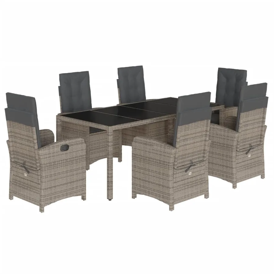 Ensemble à manger de jardin et coussins 7 pcs gris rotin - 2