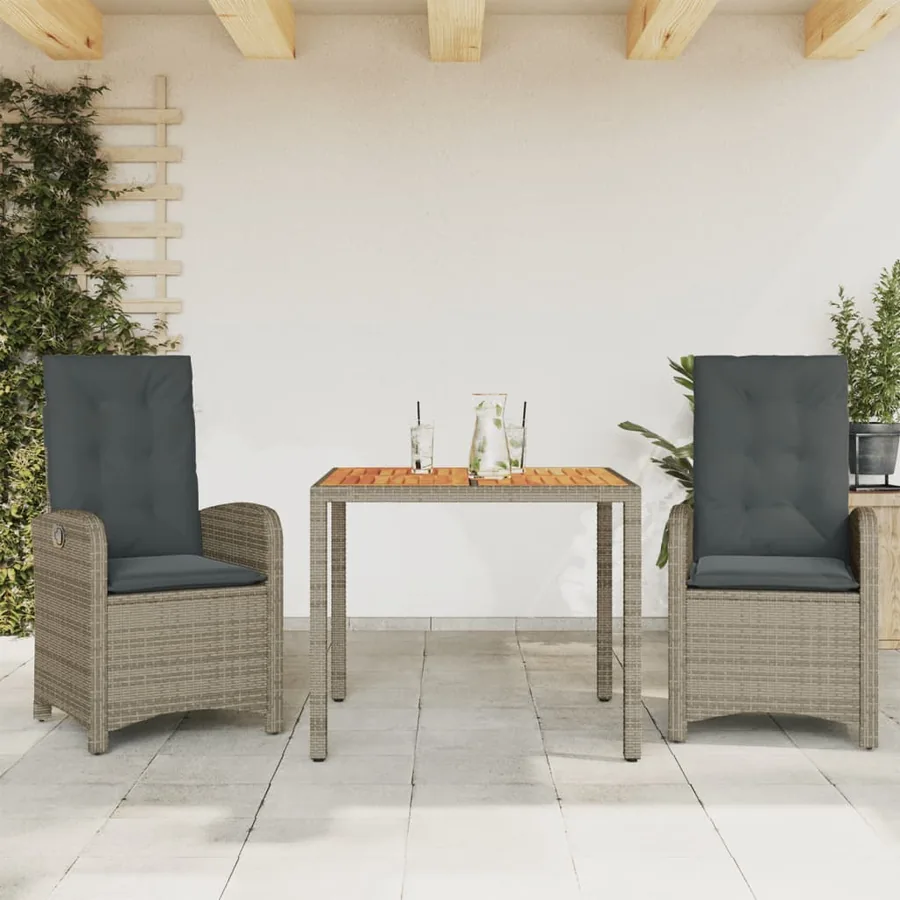Ensemble à manger de jardin 3 pcs coussins gris résine tressée