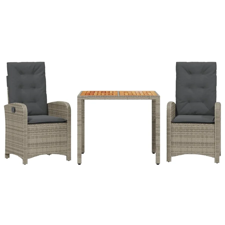 Ensemble à manger de jardin 3 pcs coussins gris résine tressée - 2