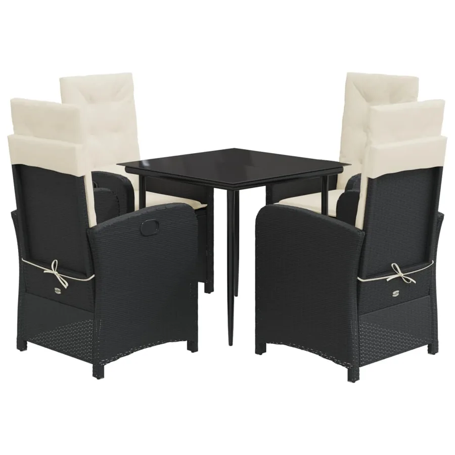 Ensemble à manger de jardin coussins 5pcs Noir Résine tressée - 2