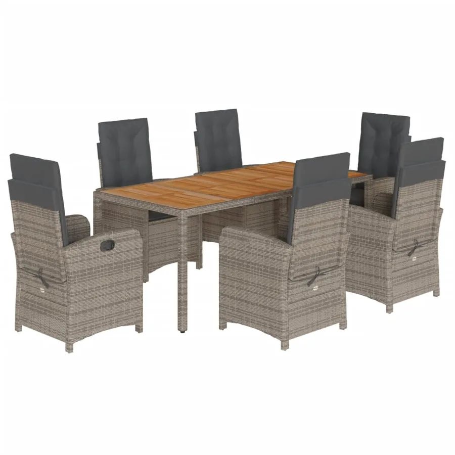 Ensemble à manger de jardin et coussins 7 pcs gris rotin - 2