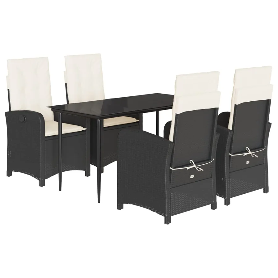 Ensemble à manger de jardin coussins 5pcs Noir Résine tressée - 2