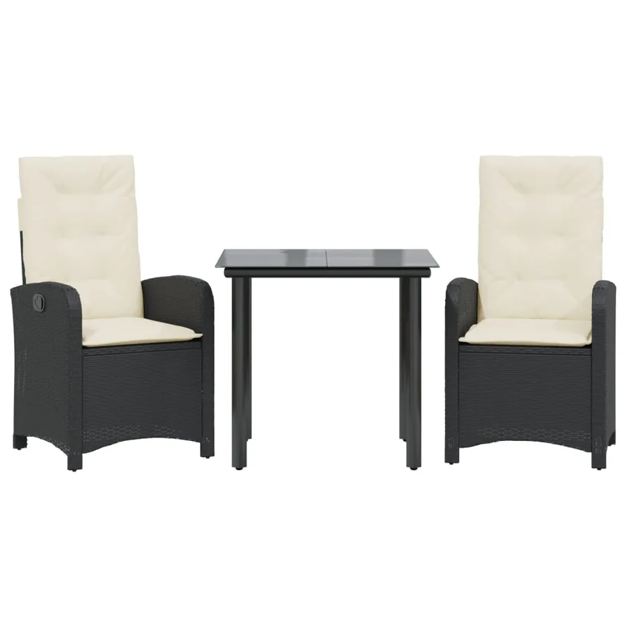 Ensemble à manger de jardin avec coussins 3 pcs Noir - 2
