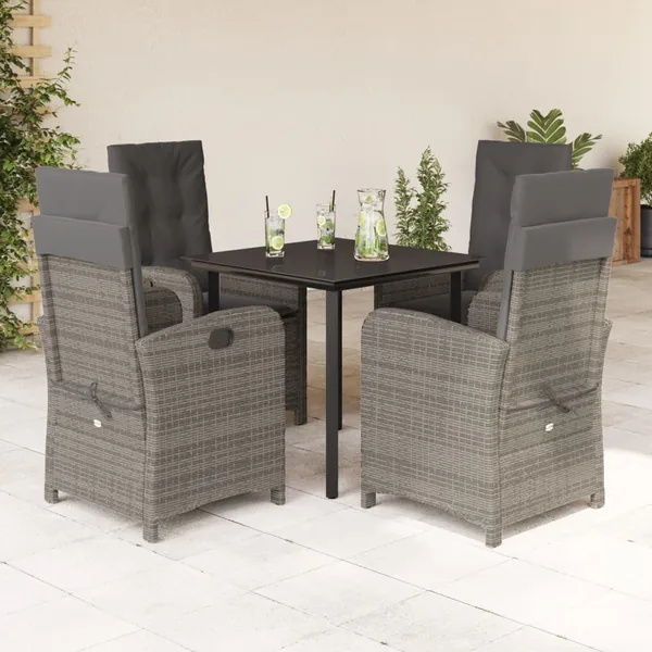 Ensemble à manger de jardin 5 pcs coussins gris résine tressée
