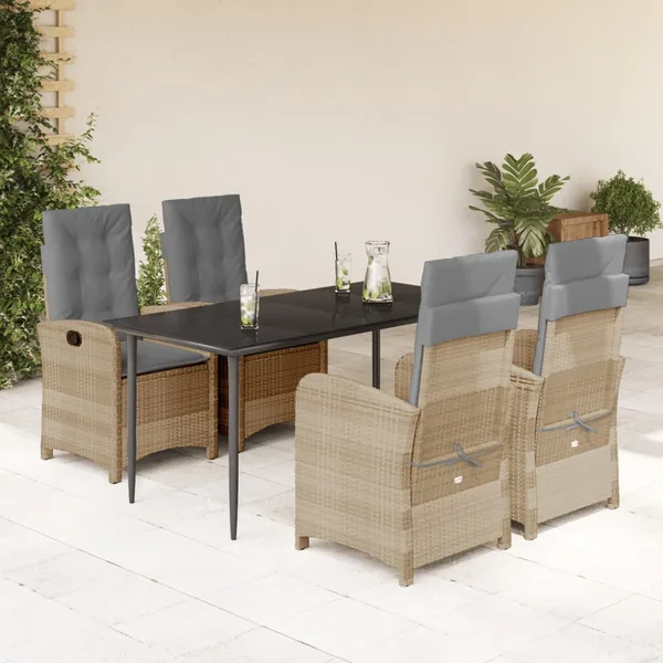 Ensemble à manger de jardin coussins 5 pcs mélange beige rotin