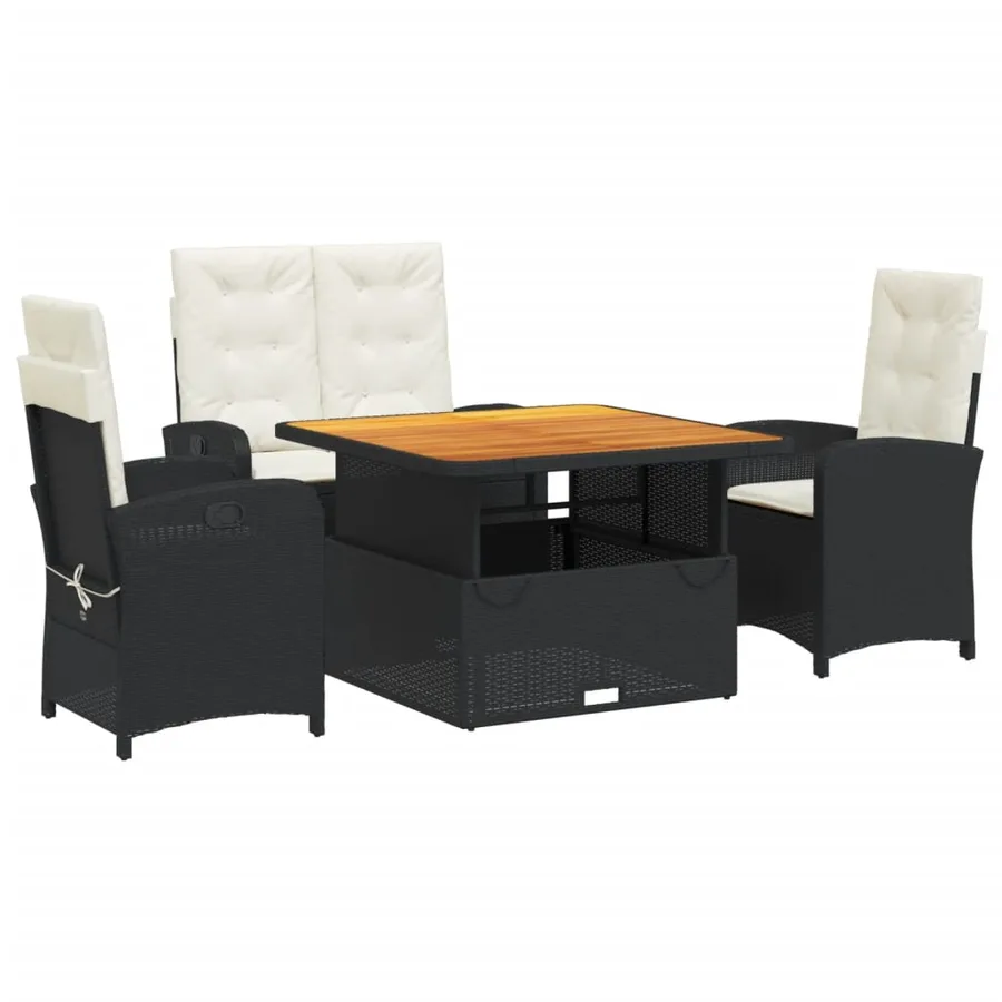 Ensemble à manger de jardin 4 pcs avec coussins noir - 2