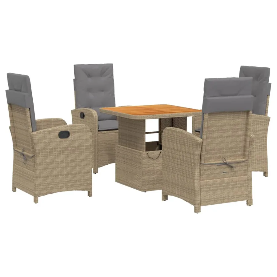 Ensemble à manger de jardin avec coussins 5pcs Beige poly rotin - 2