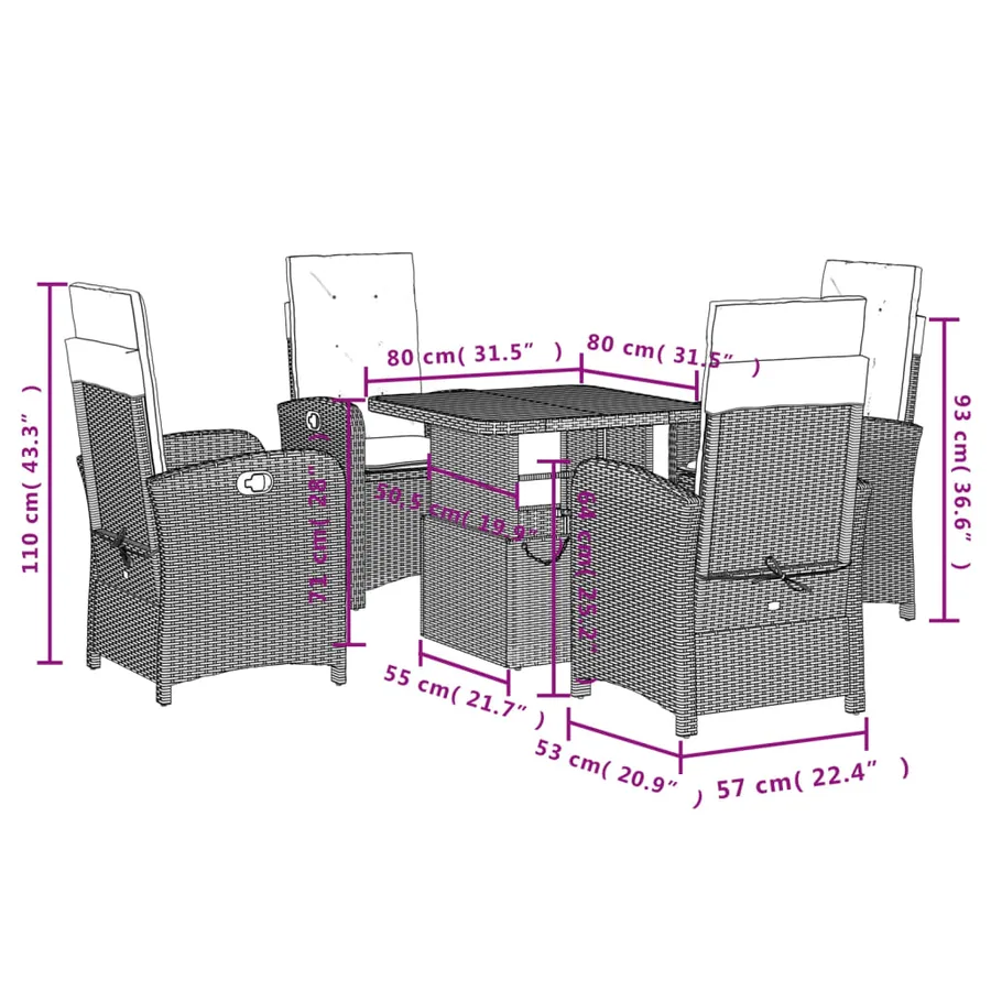 Ensemble à manger de jardin avec coussins 5pcs Beige poly rotin - 8