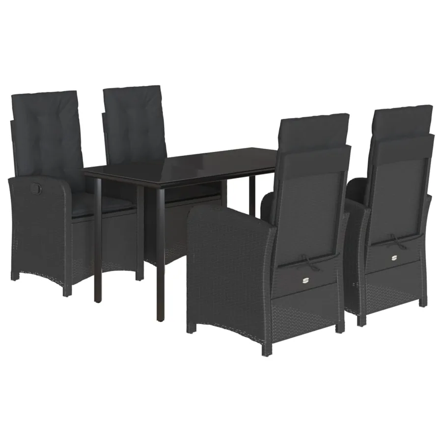 Ensemble à manger de jardin coussins 5pcs Noir Résine tressée - 2