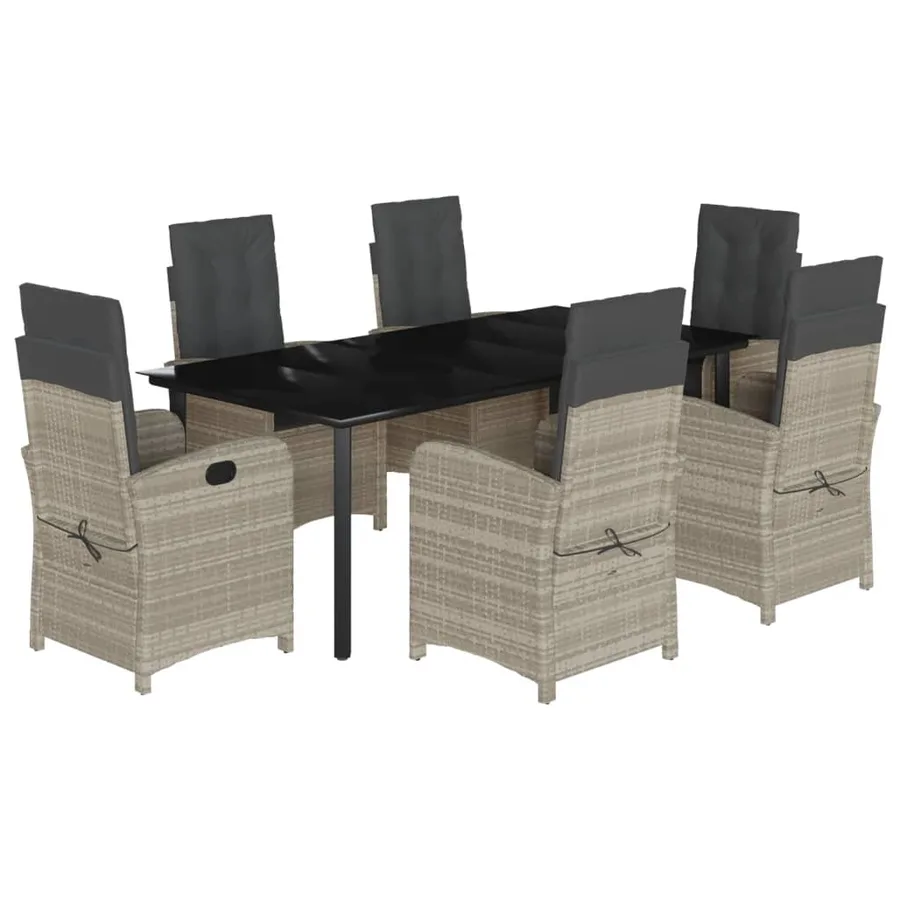 Ensemble à manger de jardin et coussins 7 pcs gris clair rotin - 2