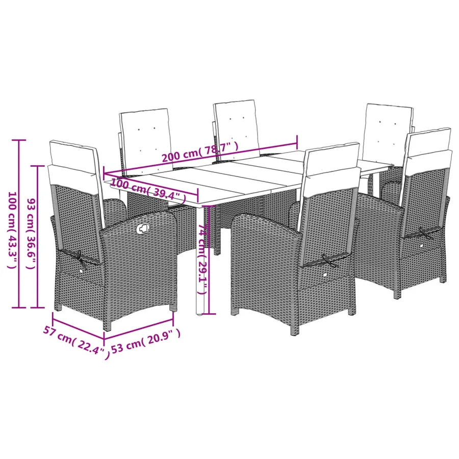 Ensemble à manger de jardin et coussins 7 pcs gris clair rotin - 9