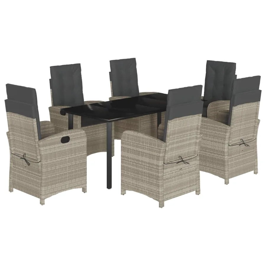 Ensemble à manger de jardin et coussins 7 pcs gris clair rotin - 2