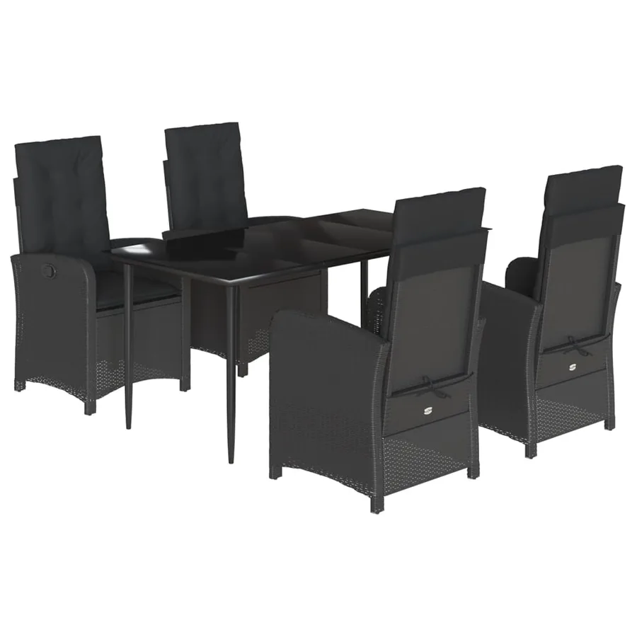 Ensemble à manger de jardin coussins 5pcs Noir Résine tressée - 2