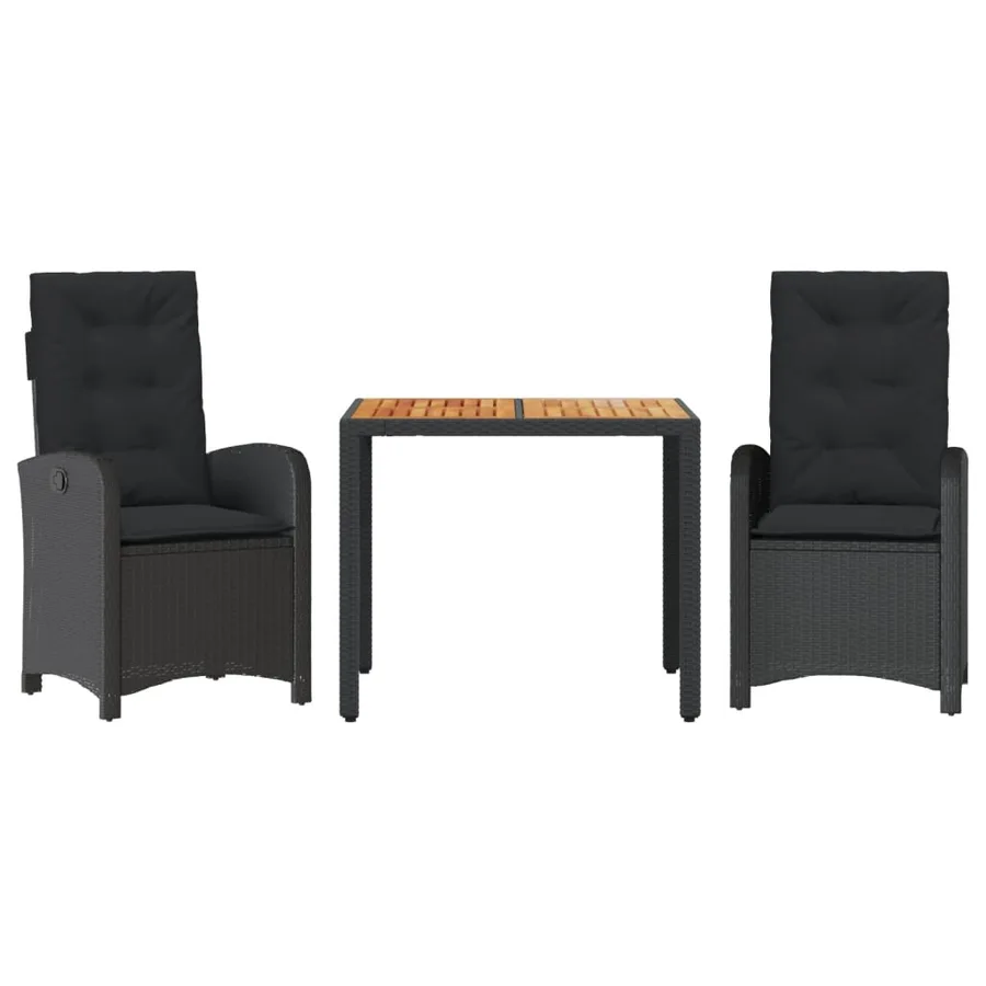 Ensemble à manger de jardin avec coussins 3 pcs Noir - 2
