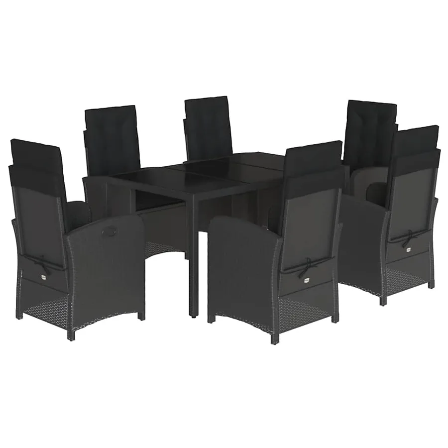 Ensemble à manger de jardin coussins 7pcs Noir Résine tressée - 2