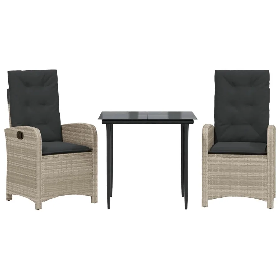 Ensemble à manger de jardin 3pcs coussins gris clair poly rotin - 2