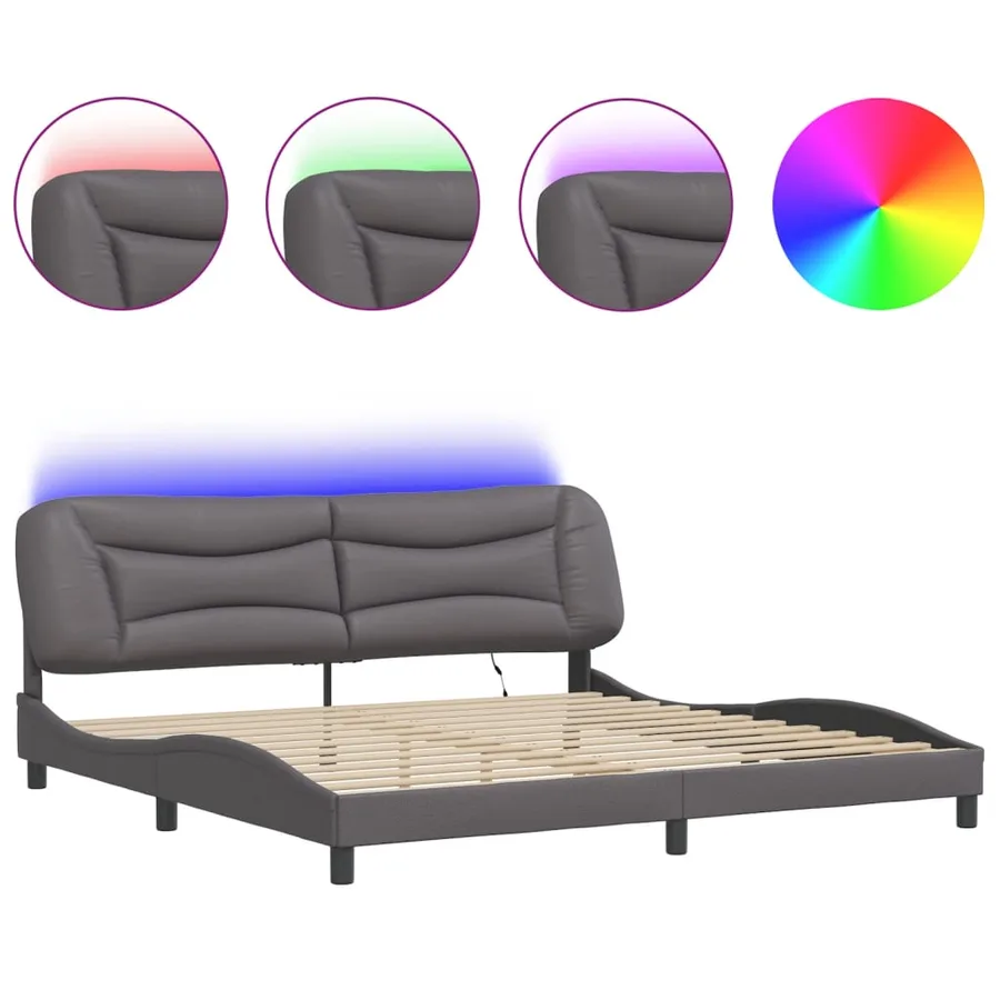 Cadre de lit avec LED sans matelas Hvar gris 200x200 cm - 2