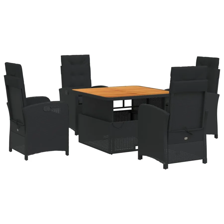 Ensemble à manger de jardin coussins 5pcs Noir Résine tressée - 2
